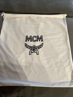 MCM White Drawstring Logo Dust Pouch
